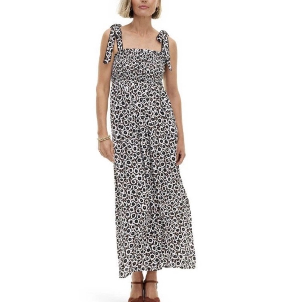 DVF Diane Von Furstenberg For Target Smocked Strap Neutral Poppy Midi Dress L